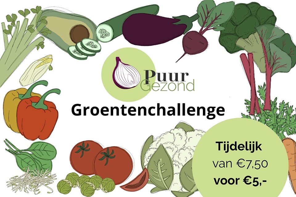 Groentenchallenge nu met korting van 7,50 voor 5,- Cover groentenchallenge getekende groenten
