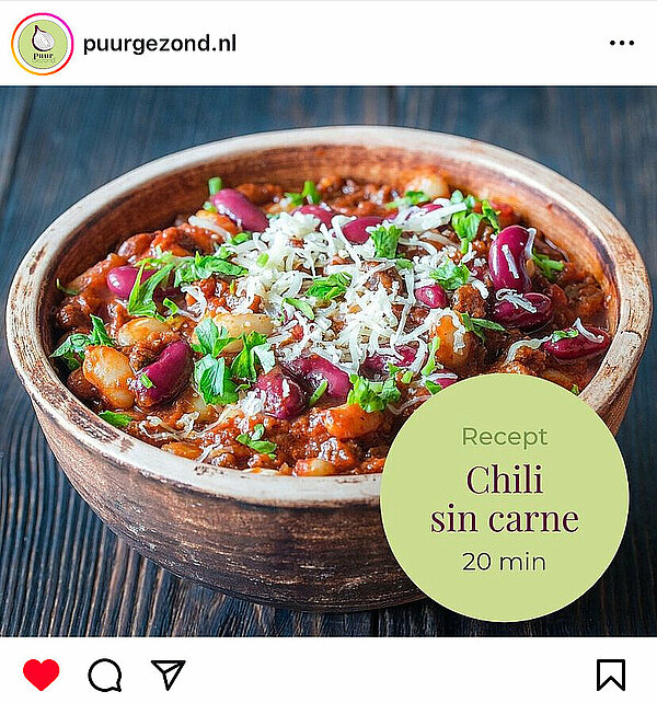 kom chili sin carne op instagramaccount Puurgezond