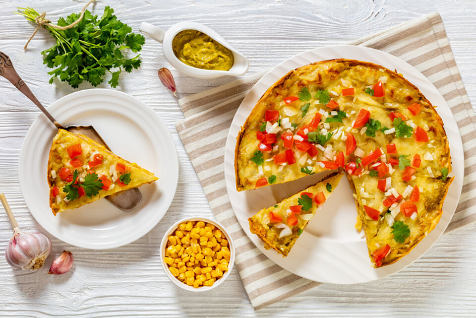 Mexicaanse tortillataart Mexicaanse quiche van toritilla's